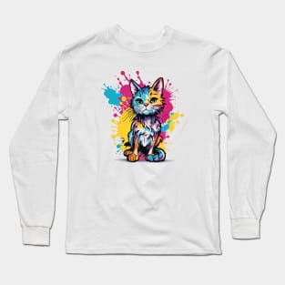 Colorful Cat Graffiti: A Playful and Vibrant Urban Art Design Long Sleeve T-Shirt